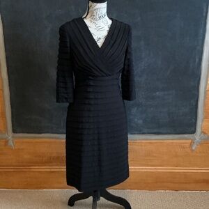 Adrianna Papell Black Textured 3/4  Sleeve Dress